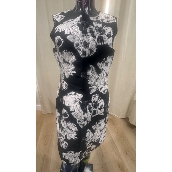 Natori Womens Black & White Floral Sheath Dress Size 8 Polyester/Metallic Blend - Picture 1 of 9